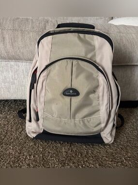 Samsonite Tan Nylon Laptop Backpack Travel Bag 3 compartments Padded